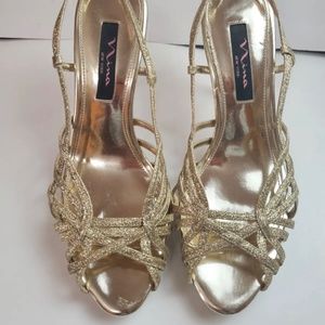Nina New York Glitter Strappy Size 10 Leather Soles High Heels Sandals